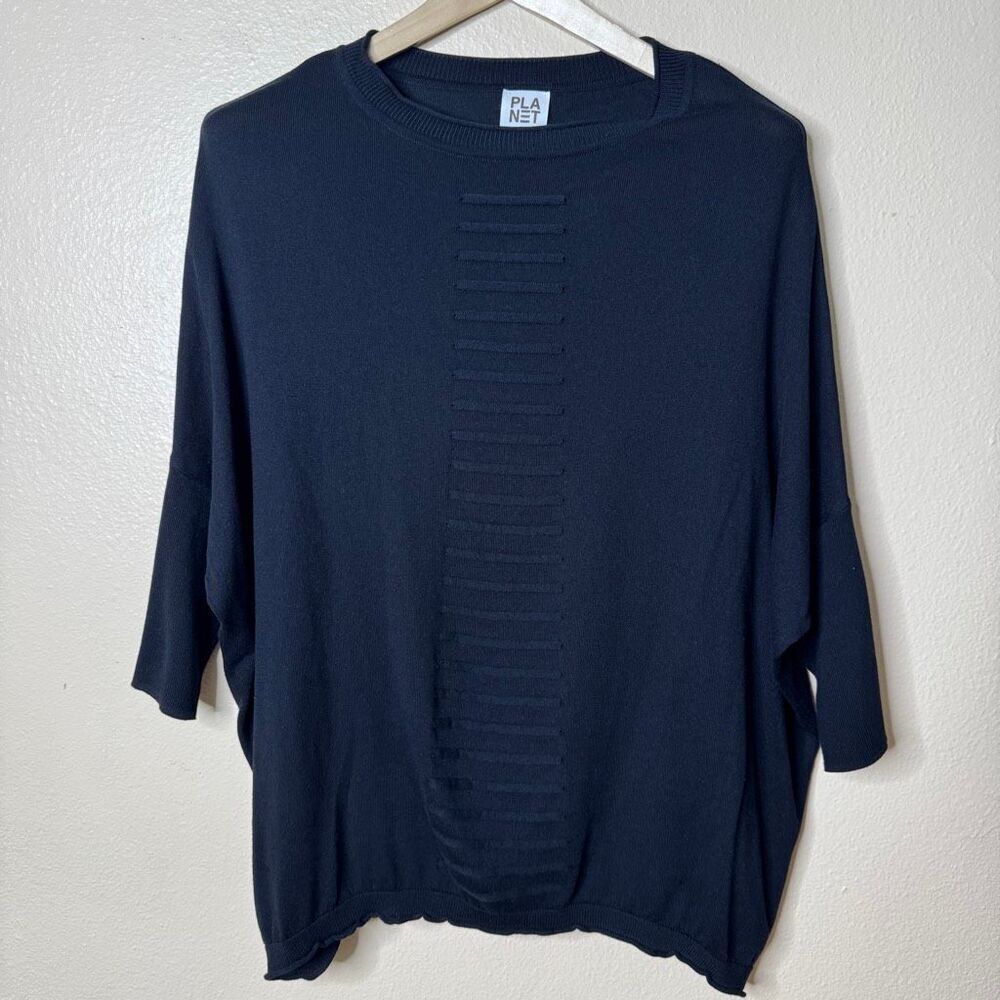 Planet by Lauren G. Sweater Women's One Size Black Cotton Blend Pullover